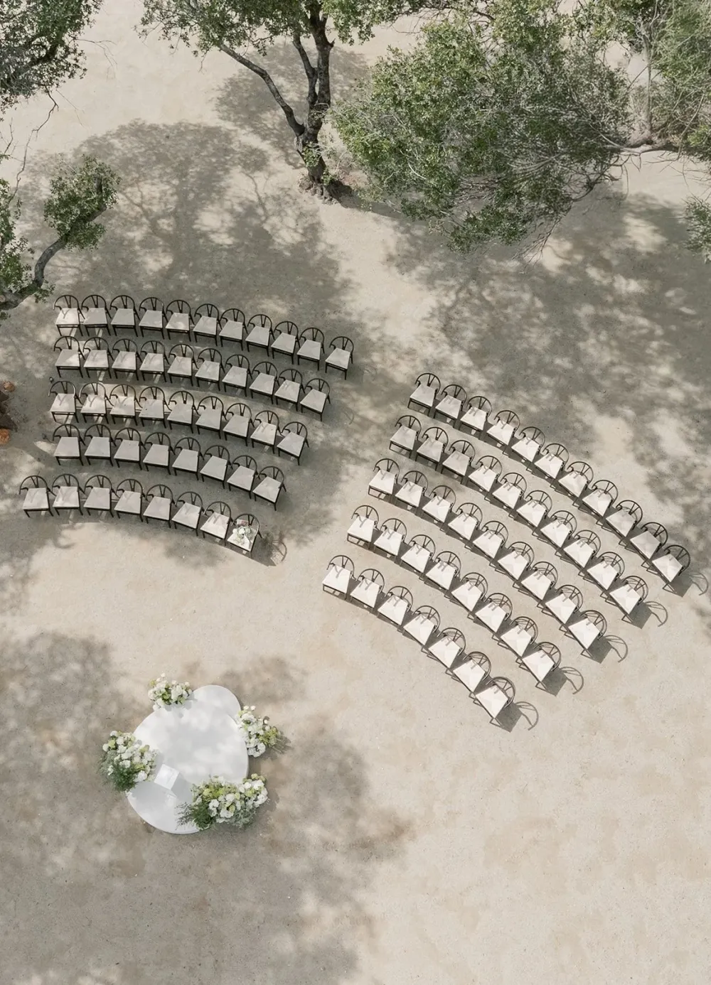 Aerial view of the ceremony chairs at Black Oak Mountain Vineyard